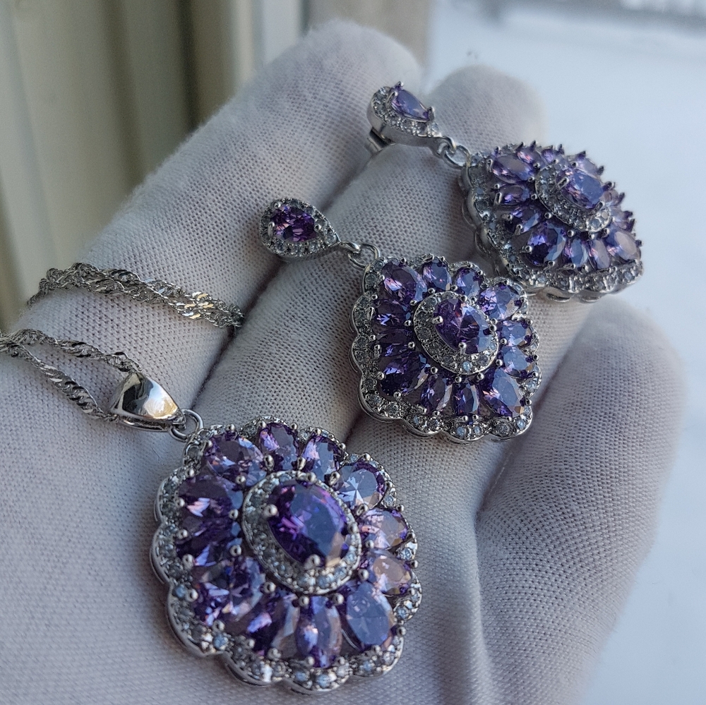 Swarovski Elements Amethyst Purple 925 Sterling Silver Statement Necklace NEW - Picture 7 of 9
